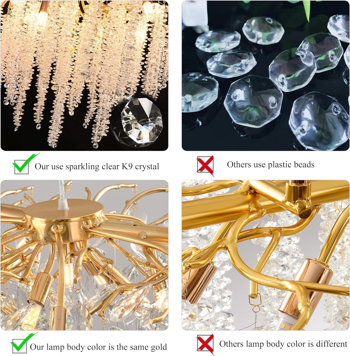 Luxury Crystal Chandelier – Modern Gold Branch Pendant Light for Dining Room, Living Room, Bedroom – Elegant LED Ceiling Hanging Light Fixture for Home & Hotel Décor