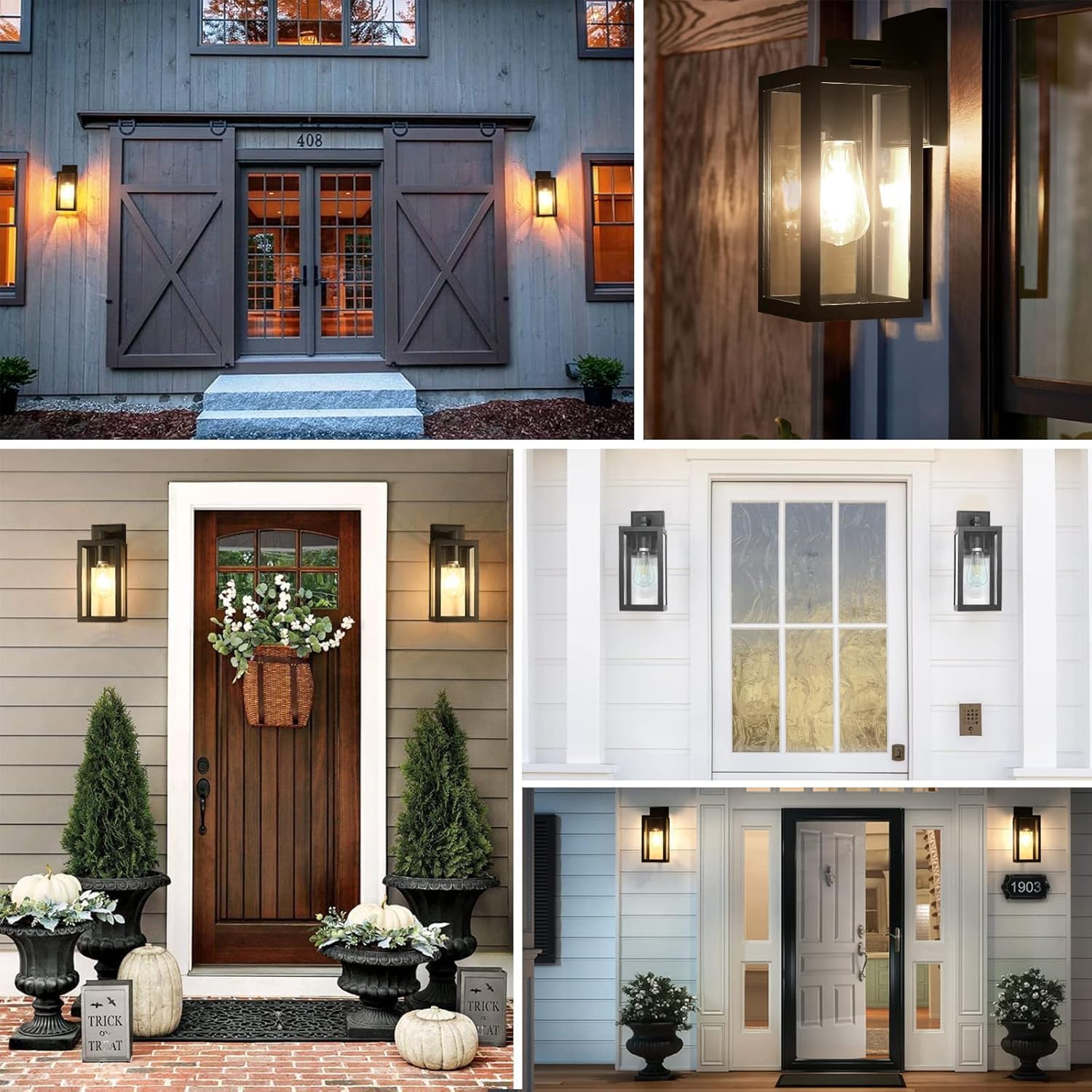 Aluminum Exterior Wall Lanterns With Clear Glass Shade Anti-Rust Outdoor Wall Sconce Light Fixture, Matte Black, 2 Packs
