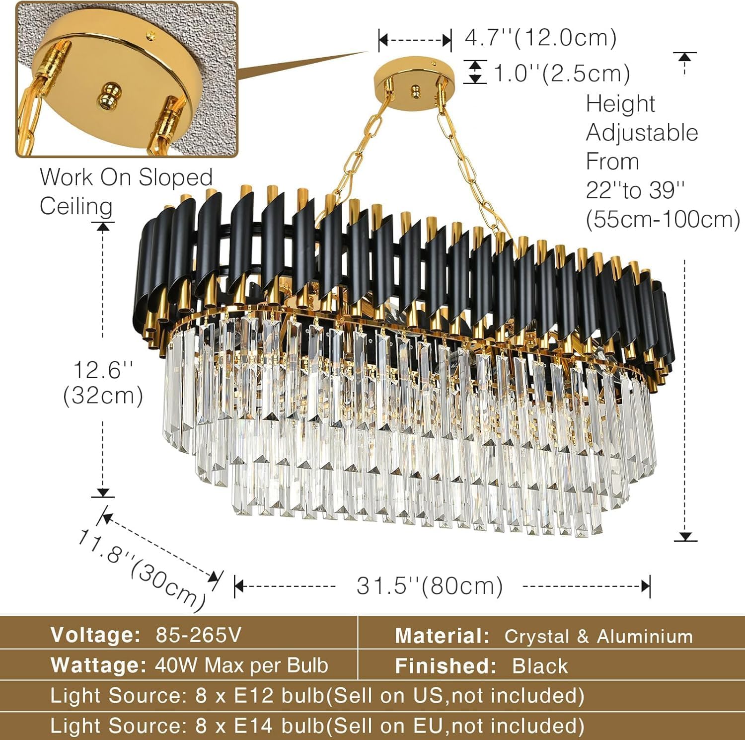 Rectangular Flush Mount Ceiling Light for Dining Room, Living Room, Foyer (L80cm x W30cm)